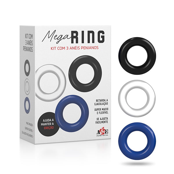 Anel Peniano Silicone De Alto Rendimento Mega Ring Kit Com 3 Anéis Central Erótica Sex Shop 6979